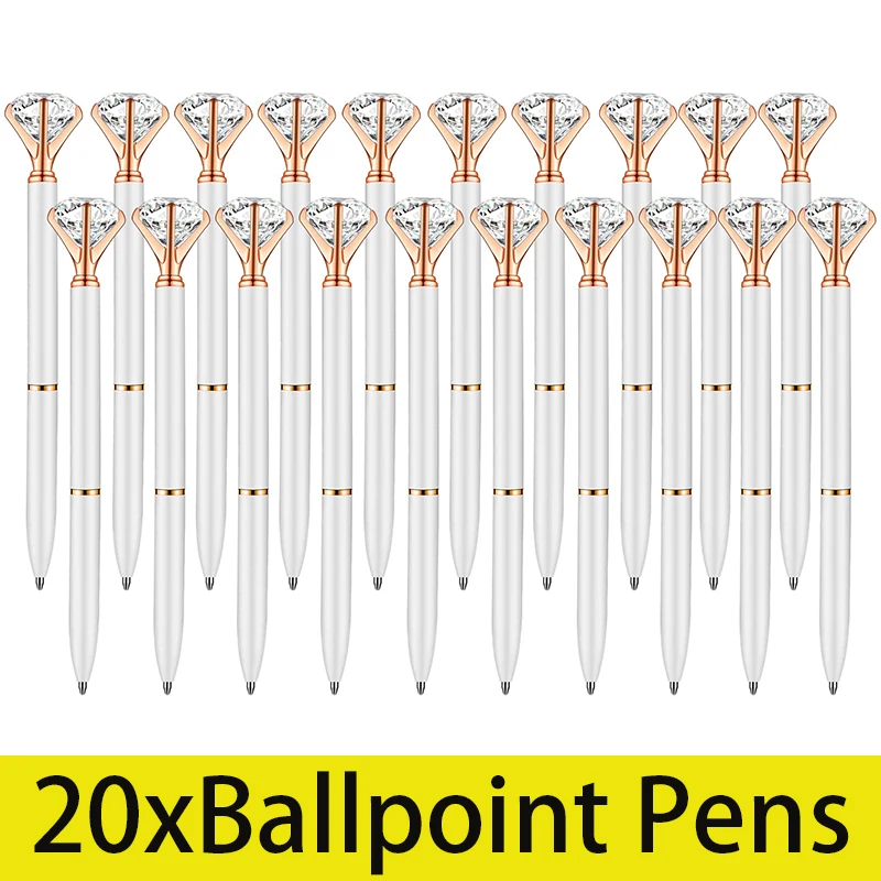 

20Pcs Big Crystal Diamond Pens Metal Ballpoint Pens Black Ink Pens