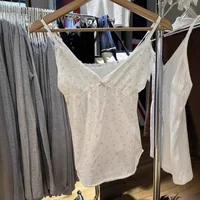 Floral Print Bow V Neck Camis Women Chic Lace Trim Sleeveless Slim Crop Tops Vest Sweet Casual Fashion Raw Hem Tank Top Y2k New - Image 2