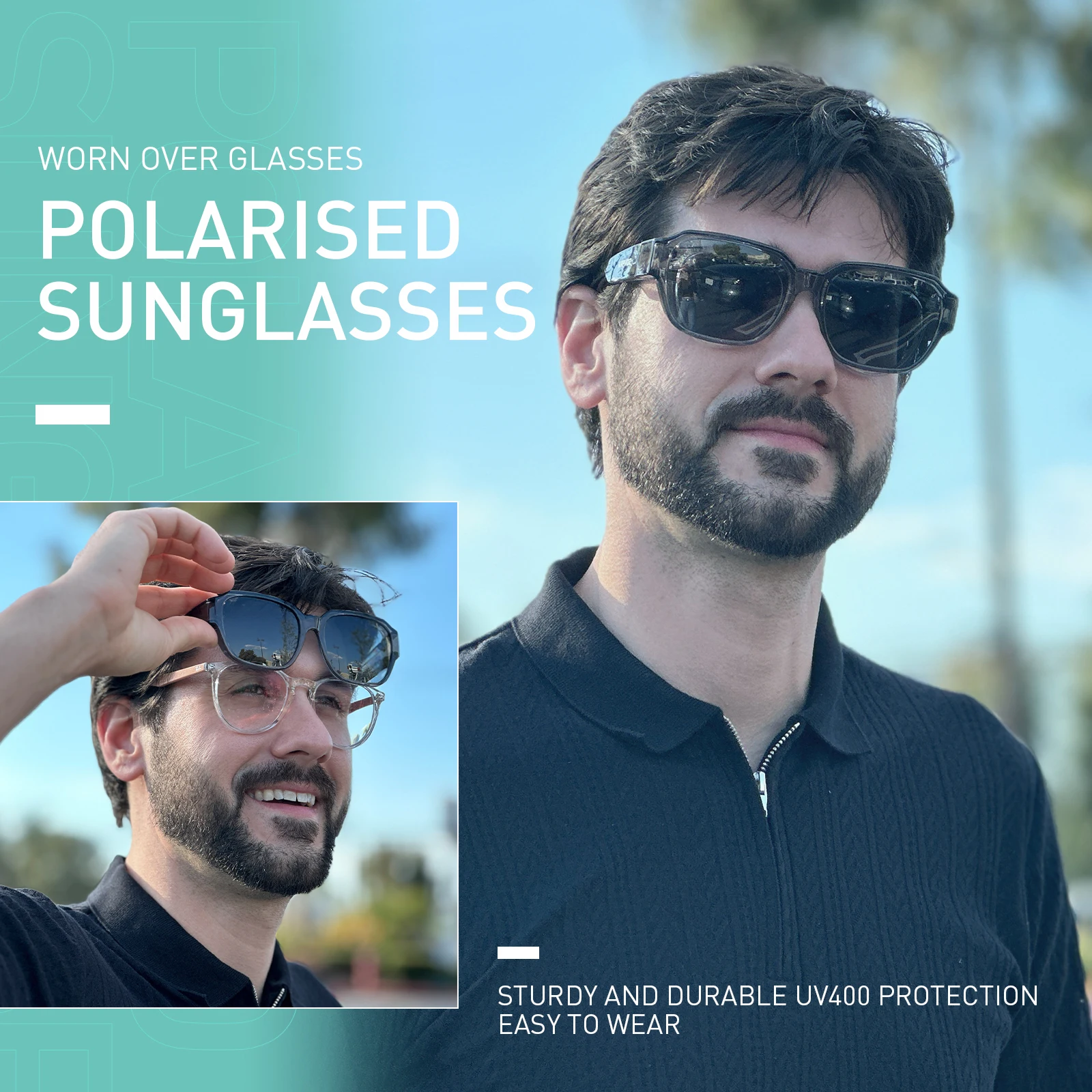 Kapvoe Fitover Sunglasses Oversized Square Polarized for Glasses Men Cycling Glasses Shades for Driving Fishing Bicycle Goggles