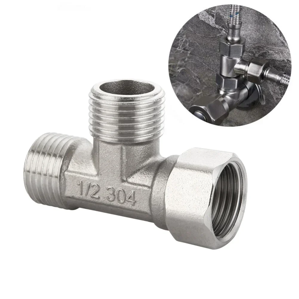Toilet Diverter Valve Copper T Adapter G1/2" T-Valve Stainless Steel Silver Durabl Use For Toilet Bidet Sprayer Three-way Water diverter valve t adapter valve