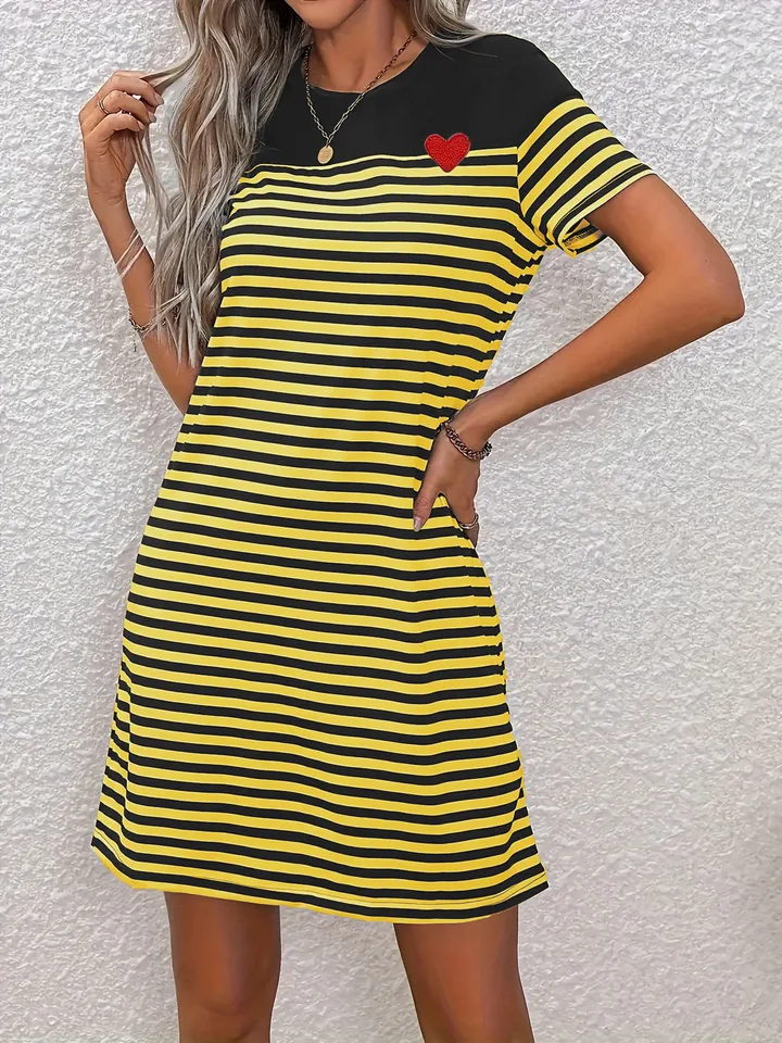 black and yellow striped dress Settle Down Short Sleeve Mini | Stripe | Womens tiered maxi skirt Coast Stripe Poplin Sun Dress,