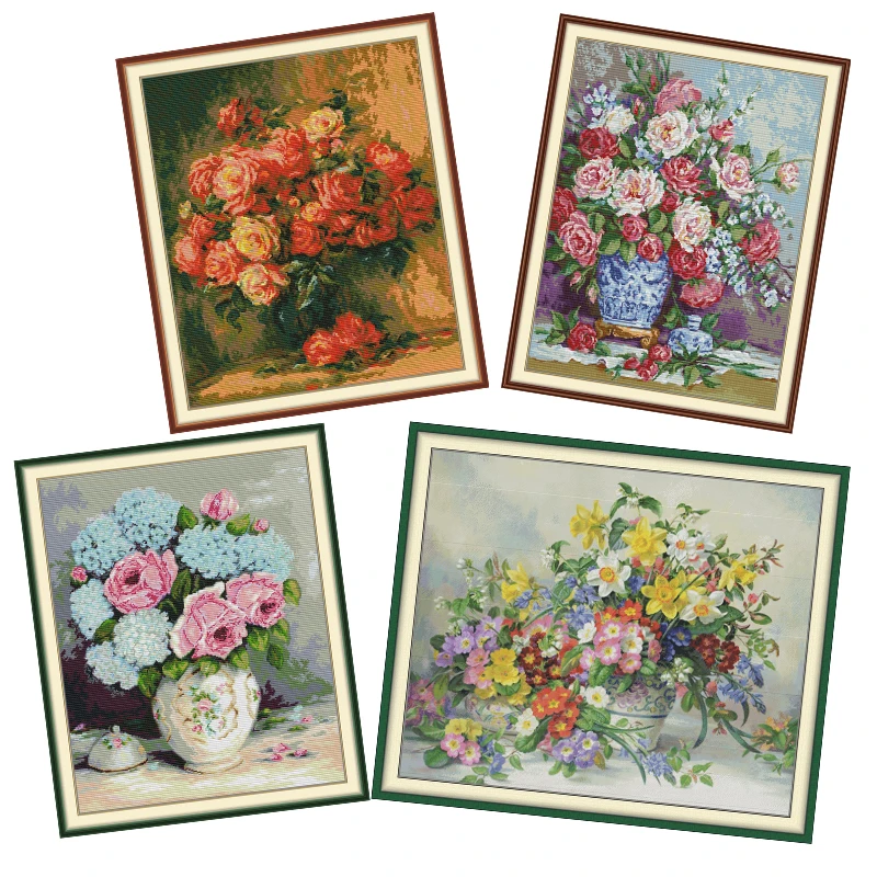 Komplettes Set Kreuzstichset Schönheit Blumen HD Muster Aida 16/14/11CT gezählt bedruckte Leinwand DIY Stickerei Kit für Nähte Neu
