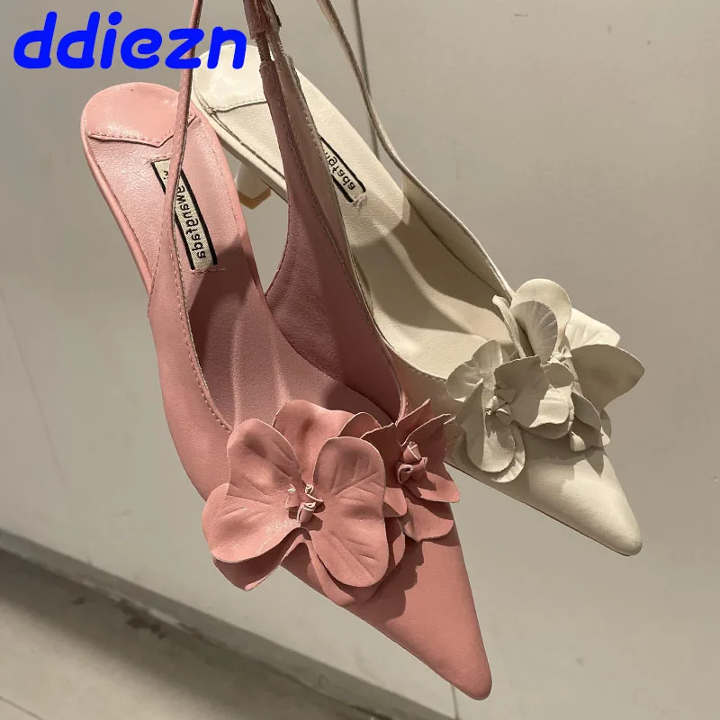 Pink Footwear New In Women Medium Heels Shoes Female Pointed