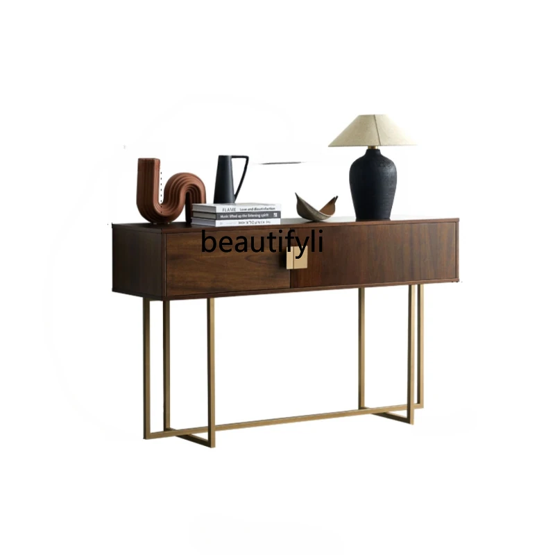 

Retro Affordable Luxury Home Entrance Cabinet Chinese Ancient Style Walnut Living Room Locker Original TV Bench for Bedroom