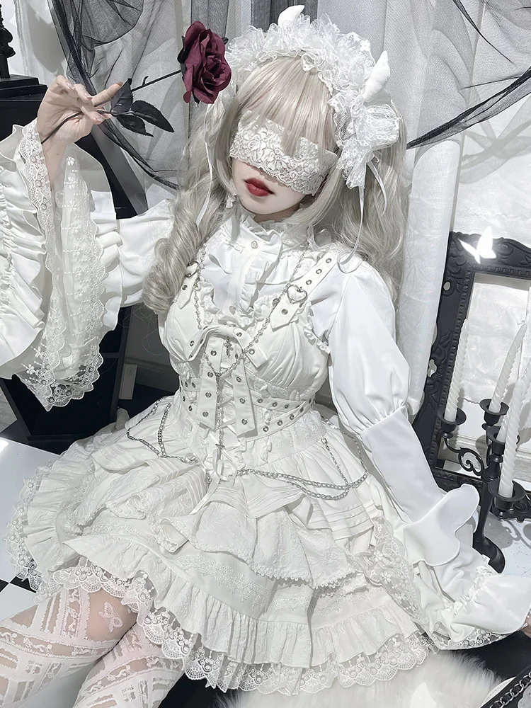 Lolita Style JSK Dress Gothic Bow Slim Spaghetti Strap Pettiskirt Sweet Girl Women's Mini Dresses and Small Waistcoat Two Pieces 2