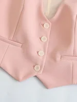 Willshela Women Fashion Two Piece Set Pink Tank Tops & Straight Leg Pants Vintage V-Neck Single Breasted Female Chic Pants Suit - Image 5