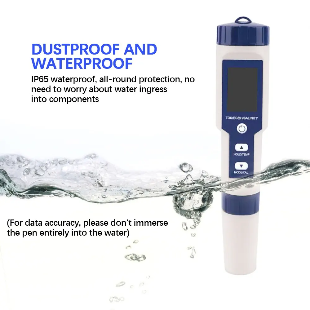 5 in 1 Water Quality Tester Digital TDS/EC/PH/Salinity/Temperature Meter for Pools Aquariums Water Quality Detector