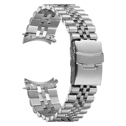 Universal Solid Stainless Steel Watchband for Men and Women - Jubilee Style with Curved End Bracelet (Silver)