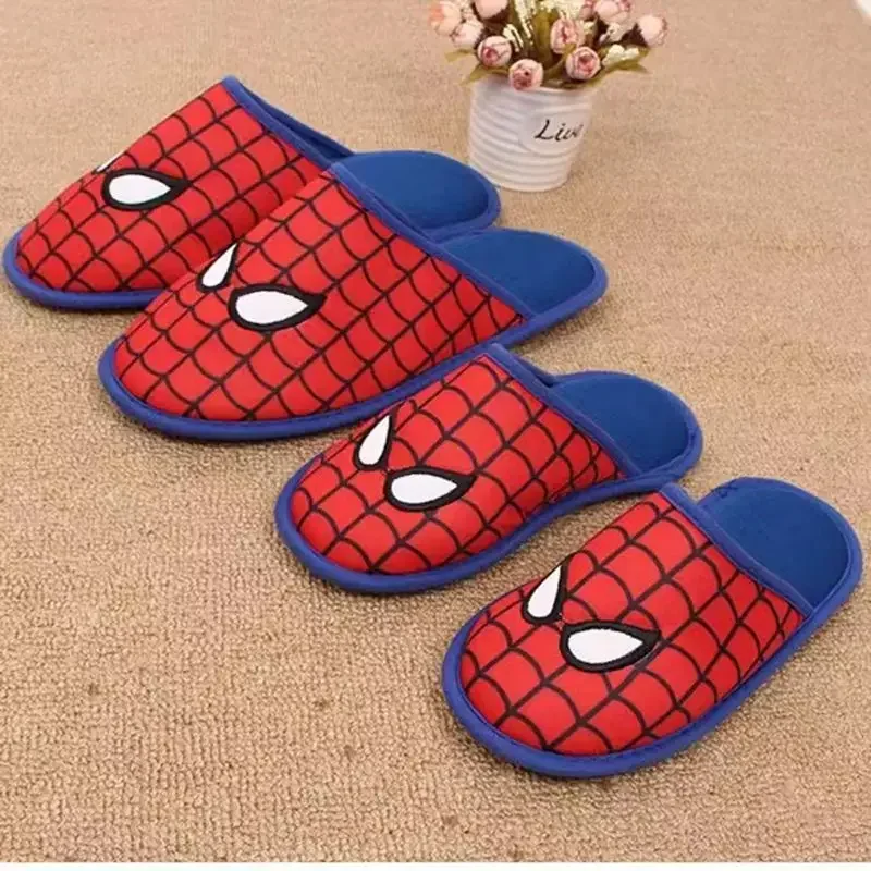 Spring Autumn Cotton Slippers Children Family Matching Girls Men Cartoon Spider Man Kid Boys Indoor Anti-slip Home Shoes EU28-44