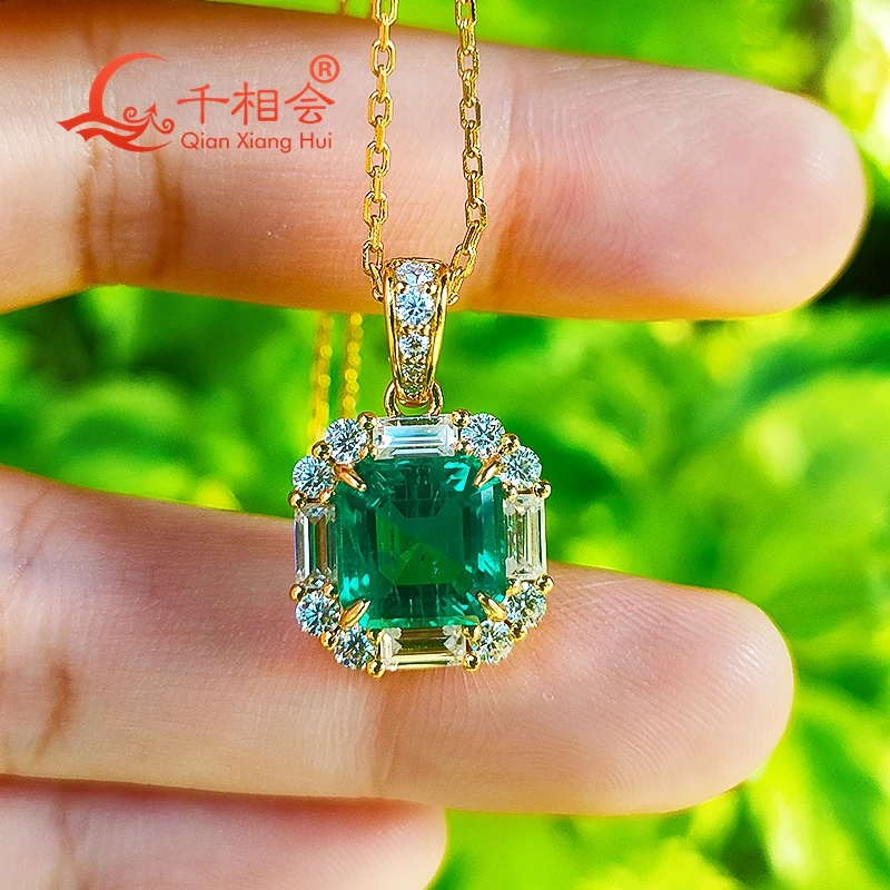 18k yellow gold plated 8*8mm asscher emerald stone pendant 925 silver white moissanite wedding Engagement Party Gifts jewelry