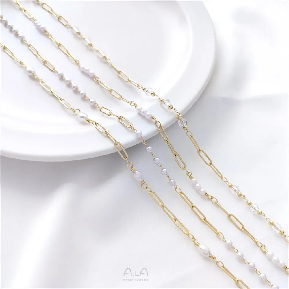 

Длинная цепочка с узором из 14-каратного золота, цепочка с жемчугом и кристаллами, браслет «сделай сам», головной убор, свободная цепочка ручной работы