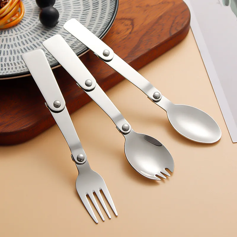 Camping Cutlery Portable Tableware Portable Cutlery Camping Multi Tool Stainless Steel Folding Spoon Outdoor Camping Picnic Fork Spoon Multifunctional Portable Mini Fork Camping Equipment Tools