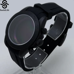 Luxury Matte Black Watch Case with Sapphire Glass & Ceramic Bezel - Premium Rubber Strap Included (Black)