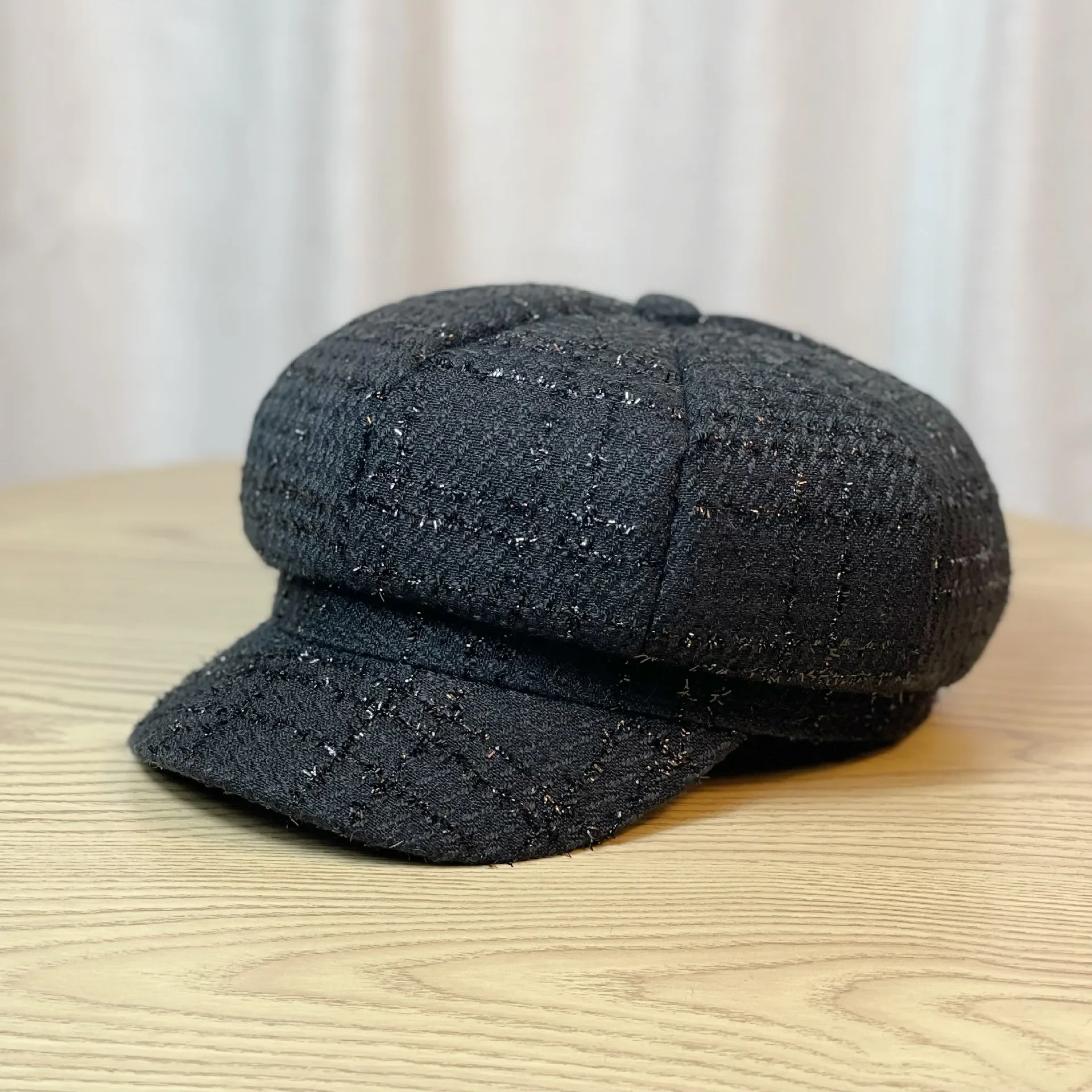 New Japanese solid color thousand-bird check octagon hat woman British retro fashion beret casual all-match newsboy hat