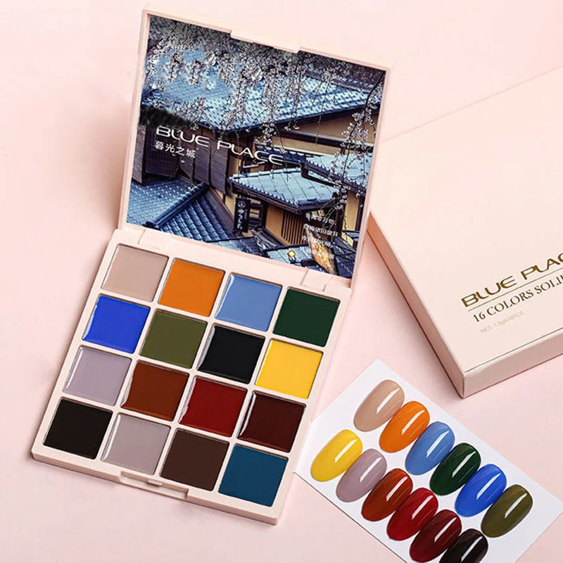 

1Set Nail Gel Palette Calager Gel Solid 16 Color Solid Cream Gum Paint Art Nail Polish Gel Set DIY Kit for Nail Drawing