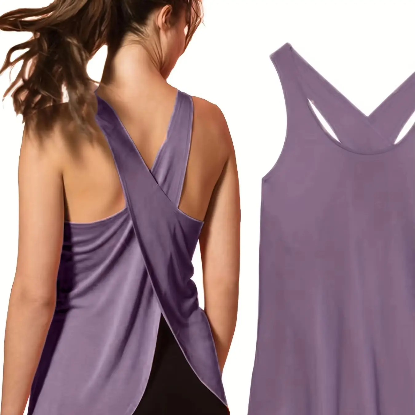 Sports Tank Women's Solid Wrap Back Sports Tank Tops Sleeveless Breathable Asymmetrical Hem Fit For Fitness
