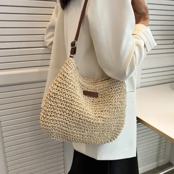 Borsa a tracolla da donna Borsa estiva in paglia intrecciata Borsa da spiaggia di design di lusso fatta a mano in rattan da donna di grande capacità 1