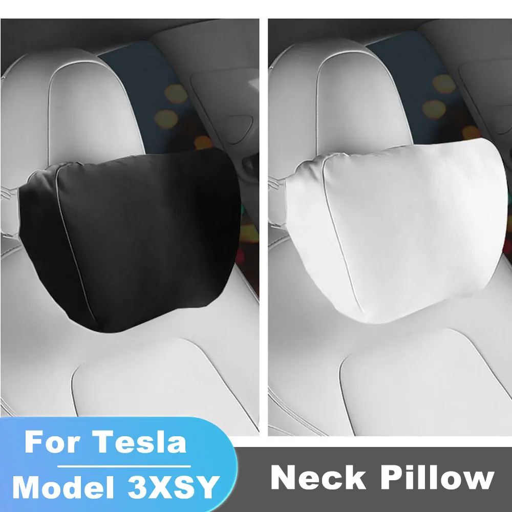 

For Tesla Model 3/Y/X/S Car Accessories Seat Headrest Travel Rest Neck Pillow suede Neck Pillow Memory Foam Pillows