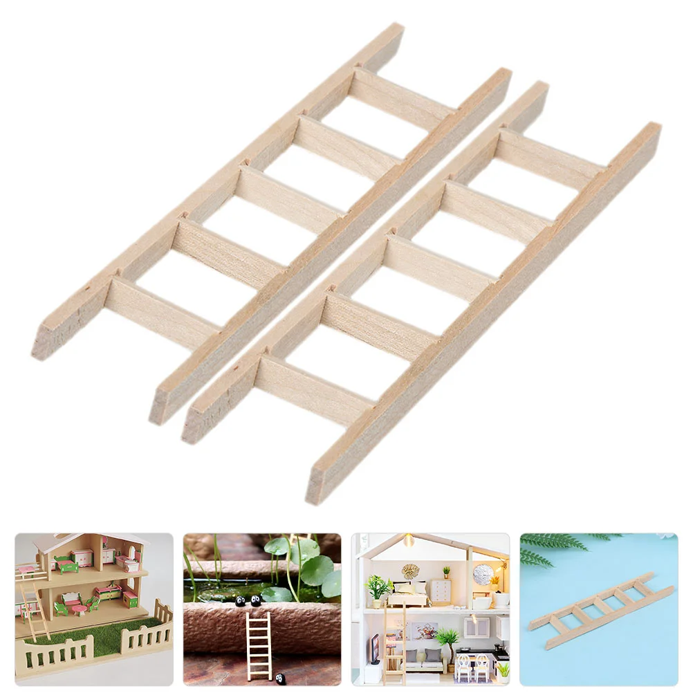 

2 Pcs House The Ladder Layout Props for Mini Miniature Ornaments DIY Landscape Decor Wooden Stairs Small Ladders Adorn