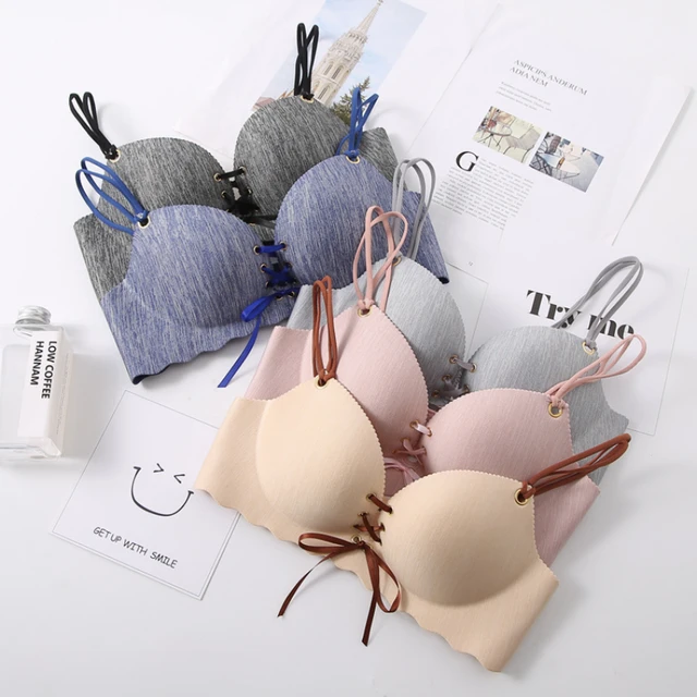 One-Piece Bow Ribbon Bras for Women Lacing Underwear Thin Cup Bra