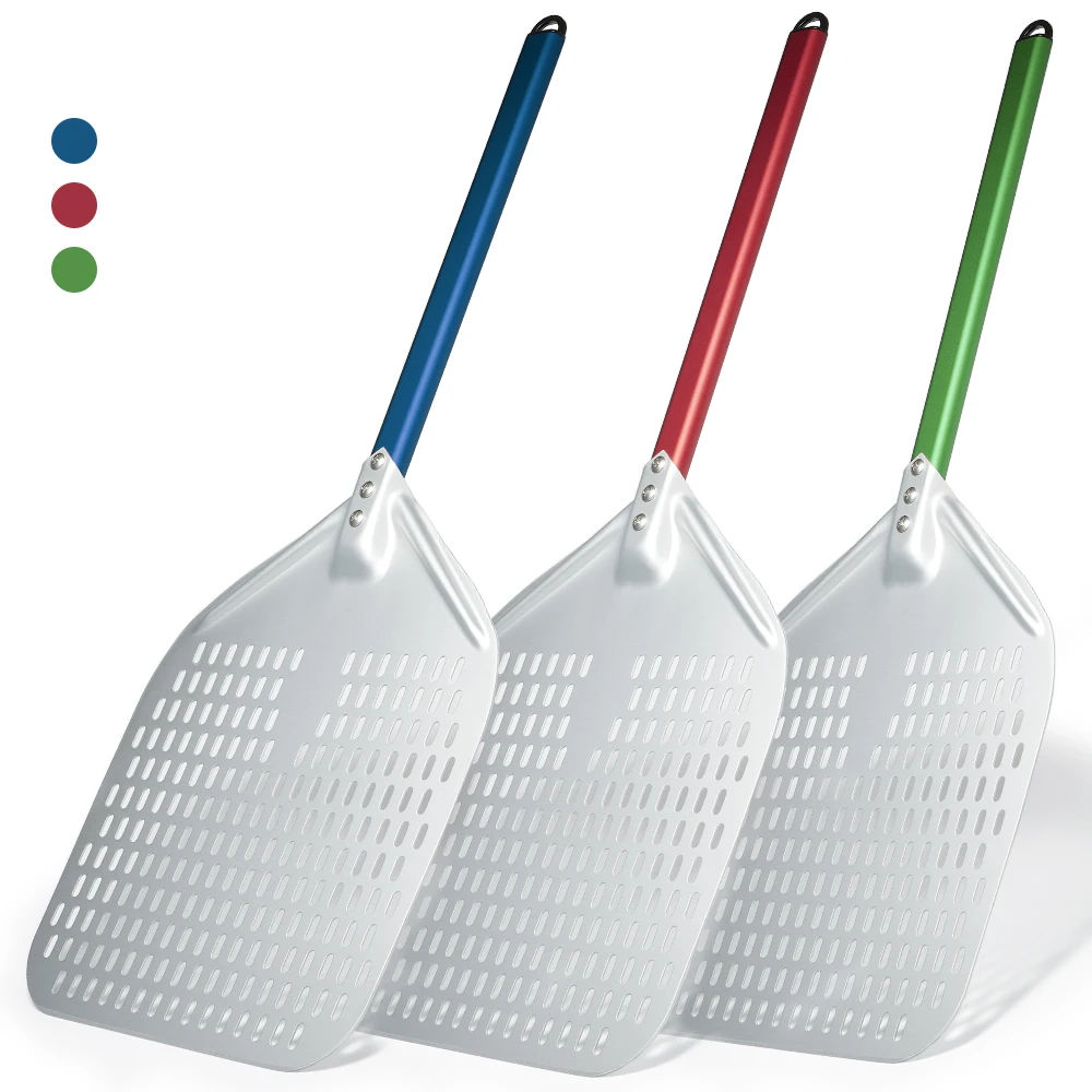 14/13/12 inch Anodized Pizza Peel Perforated Pizza Shovel Retangular Paddle Multiple Color Handle Peel Onilini