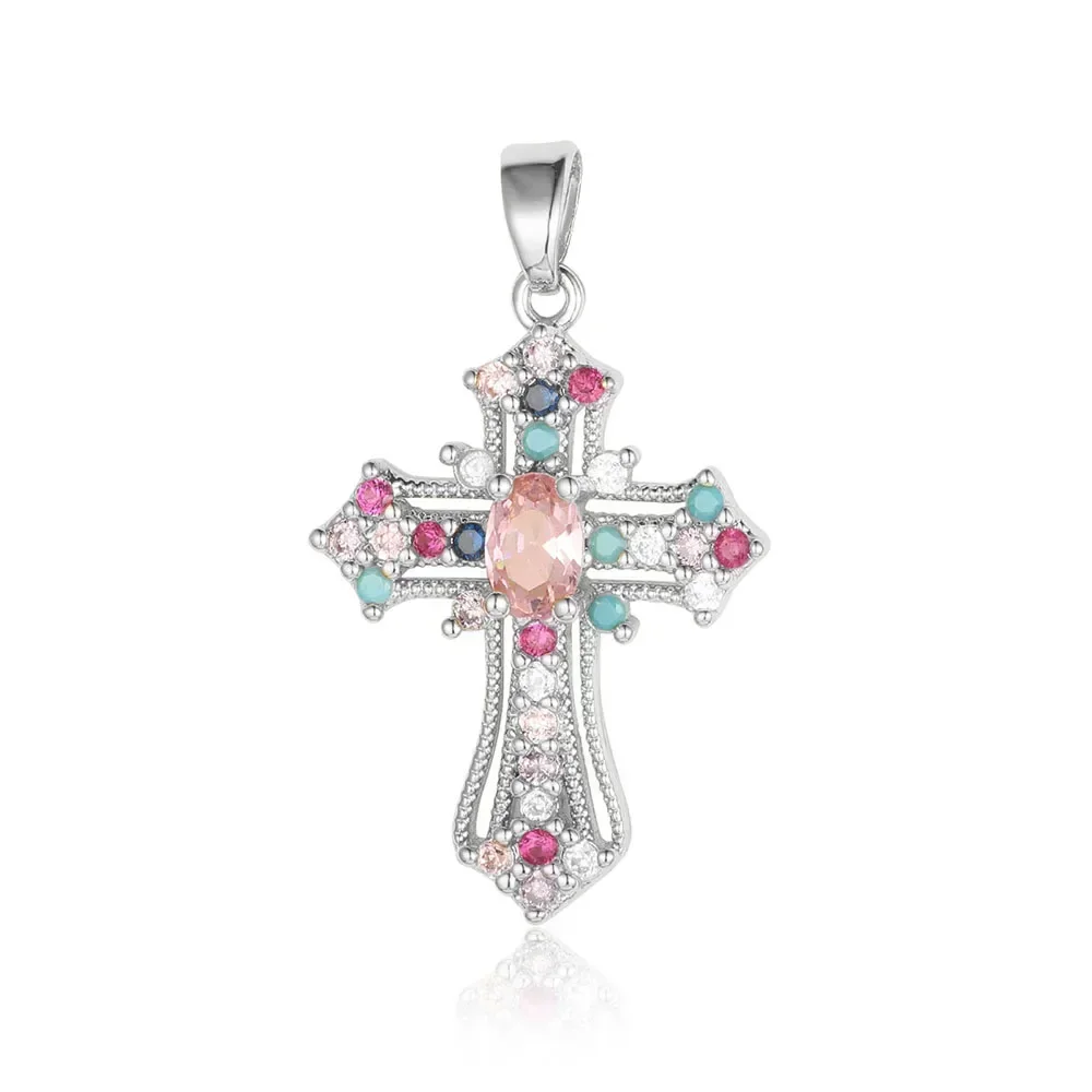 3pcs/Lot Religious Cross Jesus Goddess Copper Cubic Zircon Pendant The Female Lady Virgin Mary Charms Necklace Earring Making 3