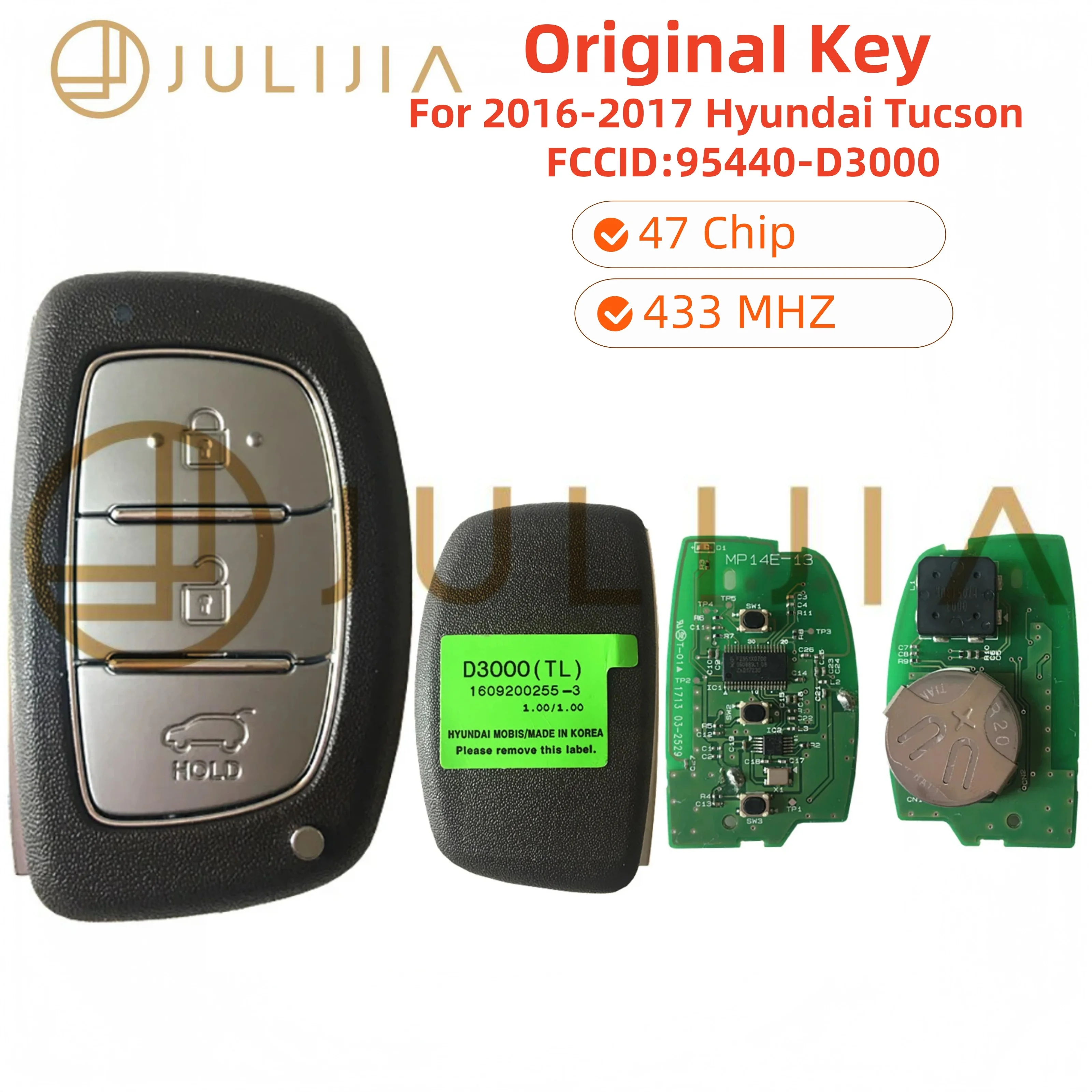 Original Hyundai Tucson For 95440-D3000 Come With Emergency Key Keyless Smart Remote Car Key 2016 2017 2018 ID 47 Chip 433MHZ