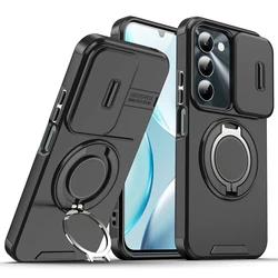 Enhanced Armor Case with Slide Lens Protection and Magnetic Ring Holder for Realme C100 5G (LK- black)