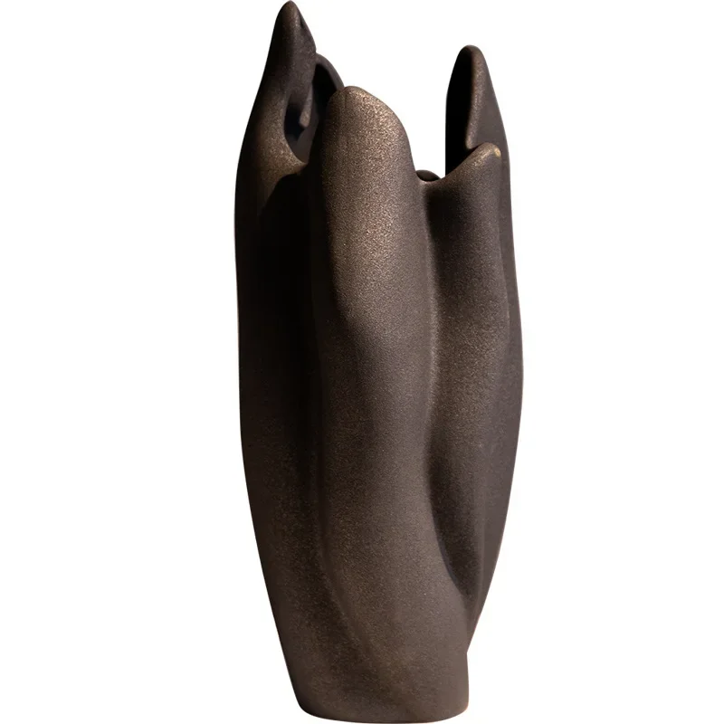 Ceramic Vase Irregular Pleated Scrub Ceramic Handicraft Flower Vase Floral Arrangement Accessories Terrarium Home Decoration 6