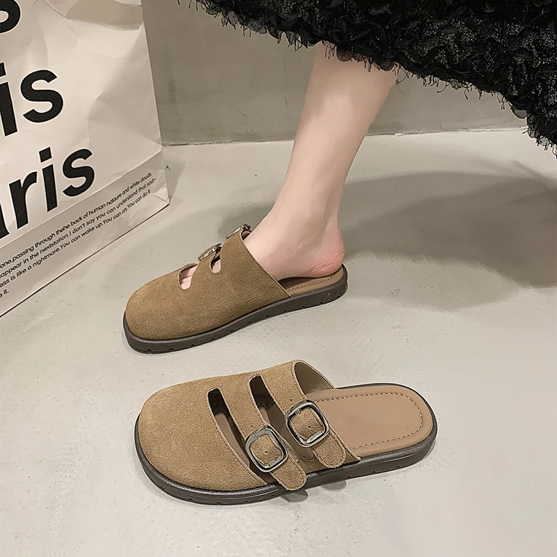 Shoes Woman 2024 Trend Women's Suede Mules Slippers Platform Flats Boston Clogs Sandals Fashion Outdoor Slip on Beach Sandalias