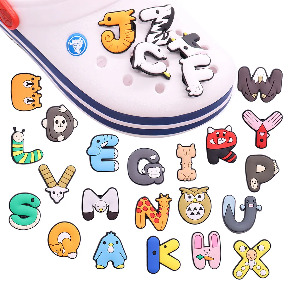 1PCS Animals Letters English Alphabet Shoes Charms PVC Croc Jibz