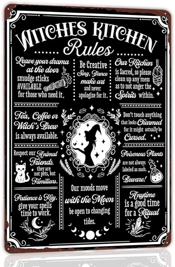 

Witches Kitchen Rules Retro Metal Tin Sign Witch's Brew Is Always Funny Halloween Sign Kitchen Party Decoration Wall Art 12x8 In