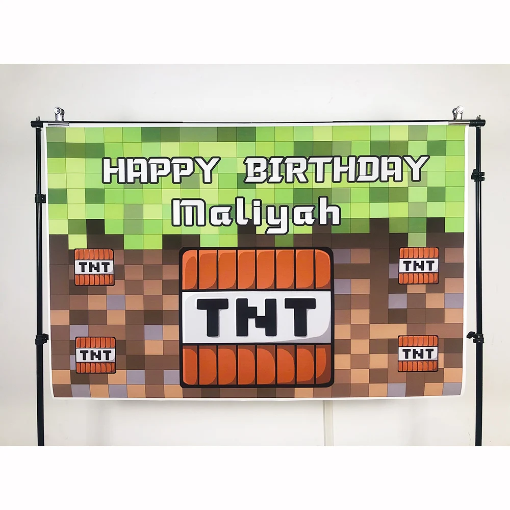 Custom Name Photophone Backdrops Pixel Game Themed Birthday Banner Photo Background Children Baby Boy Party Decor Photocall