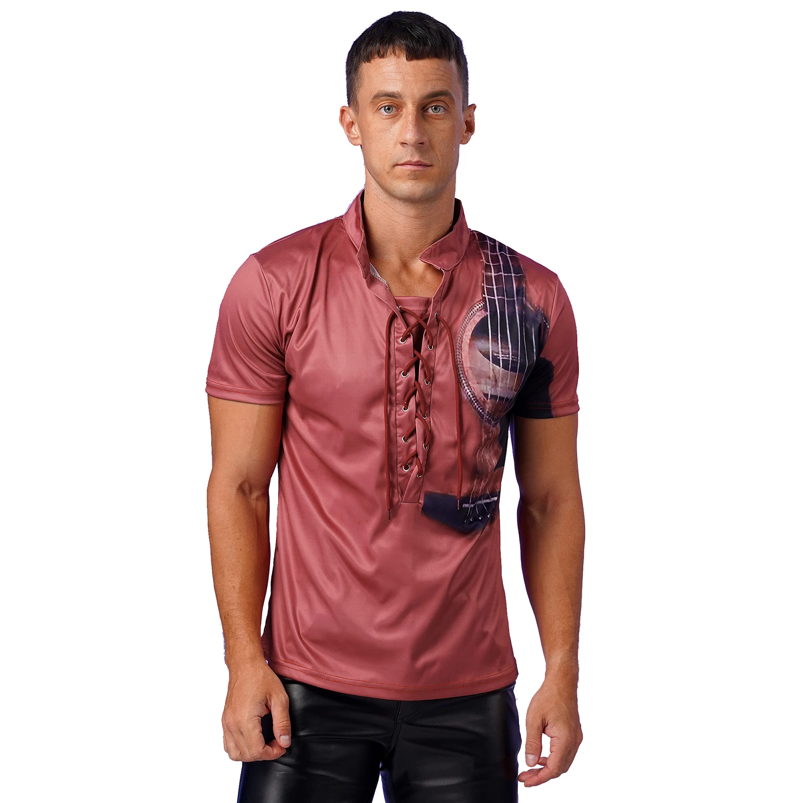 

Mens Short Sleeve T-shirt Tops Fashion Guitar Printing Casual Tops for Vacation Beach Travel Party Club