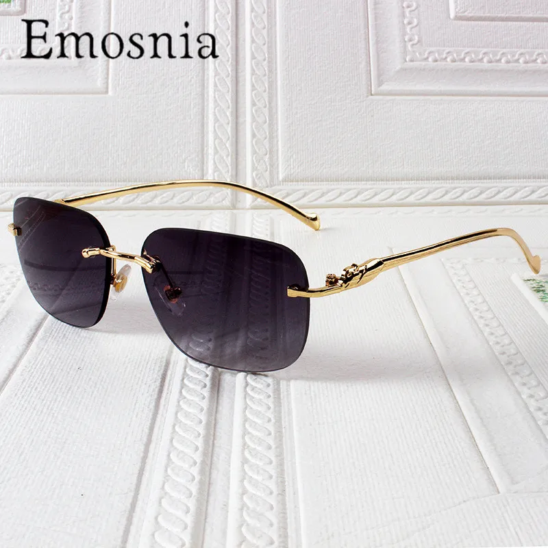 

Emosnia Fashion Rimless Square Sunglasses Women Retro Cheetah Decoration Clear Ocean Lens Eyewear Men Sun Glasses Shades UV400