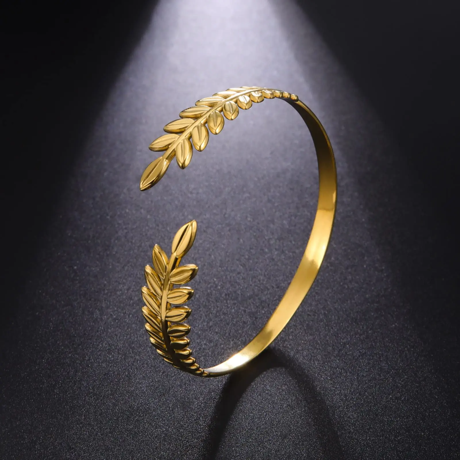 Dreamtimes Bracciale Greco Romano In Foglie Di Alloro – Acciaio Inossidabile Oro, Regolabile, Regalo Donna
