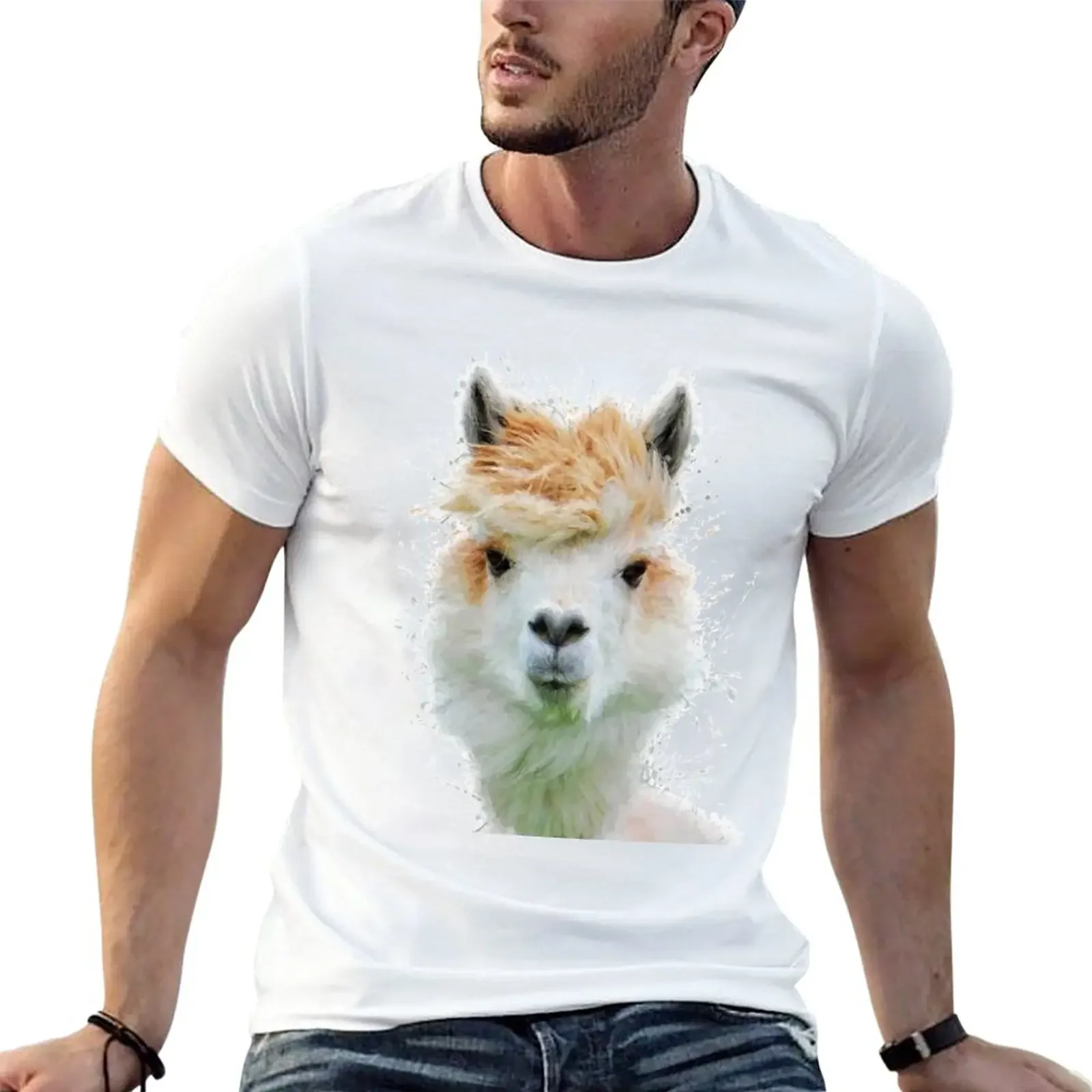 

Alpaca watercolor animals nursery decor T-Shirt anime Short sleeve tee mens t shirts pack