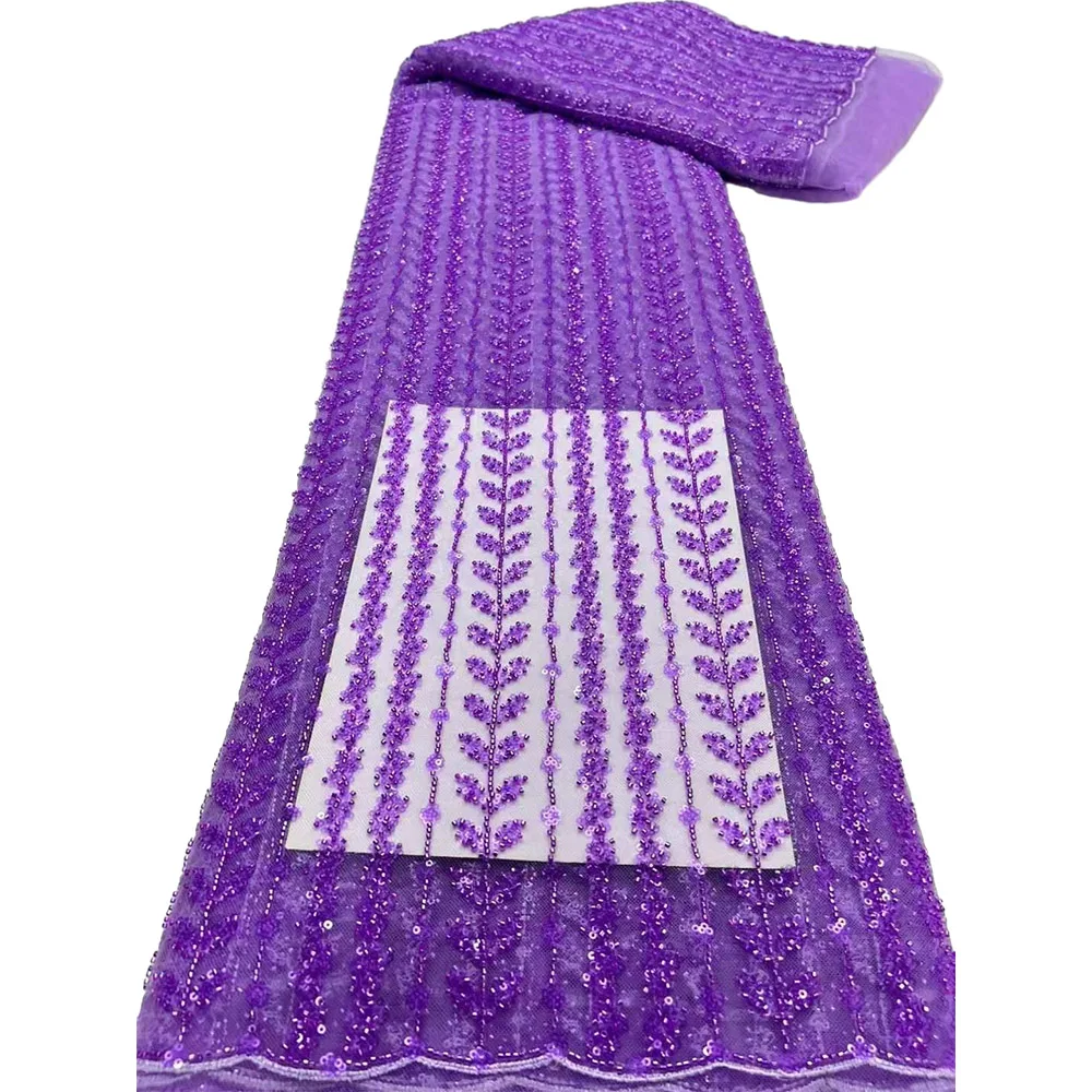

Purple Luxury African Sequins Beaded Lace Fabric 2023 High Quality Groom Nigerian Wedding Bridal Embroidery French Tulle Sewing