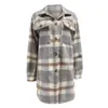 2024 Women Plaid Shacket Jacket Lapel Long Sleeve Button Down Flannel Shirts Coat Double Pocket Design Loose Fall Clothes 4