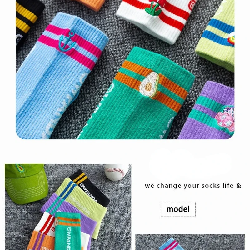 Cotton Knitting Striped Long Socks Solid Color Harajuku Retro Black White Crew Socks Japanese High School Girls Cute Socks