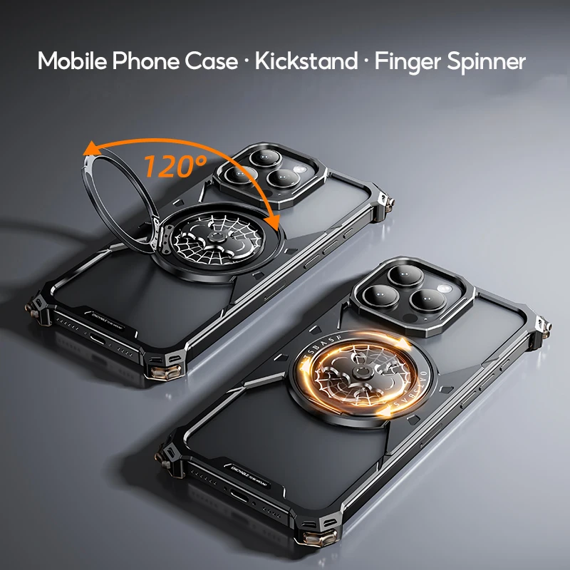 Eary Bat Case for iPhone 16 Pro Max with Magsafe 360°Rotation Kickstand Metal Frameless Military Grade Shockproof Phone Cover