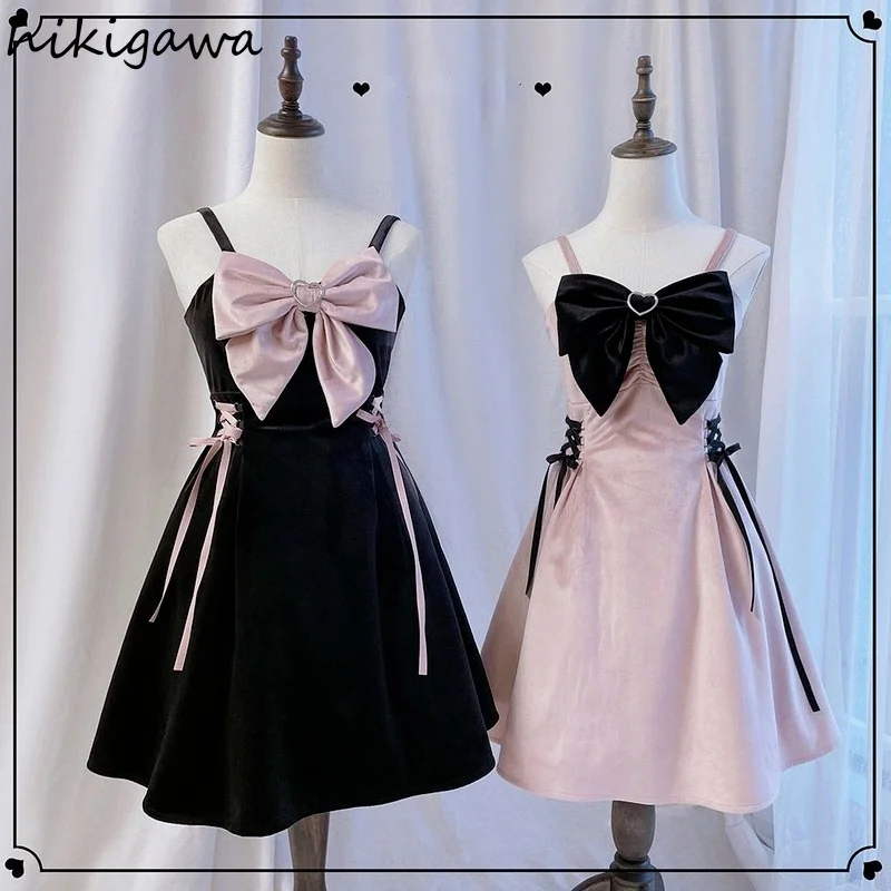 

Woman Dresses Lolita Y2k Vestidos De Mujer Bandage Slim Dress Sexy Clothes Velvet Robe Femme Sleeveless Women Dresses