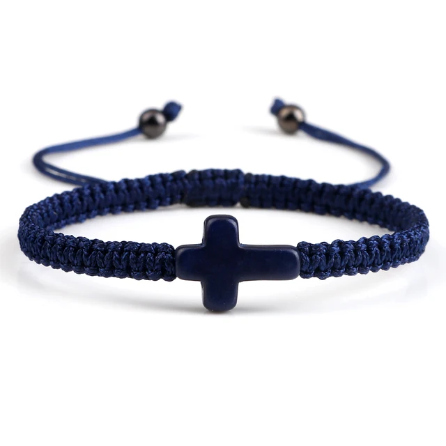 97775-89cbd5.jpg Bracelet en corde tressée fait main, turquoise naturelle, croix de Jésus, bracelet réglable pour homme, femme, couple, bijoux religieux porte-bonheur, cadeau