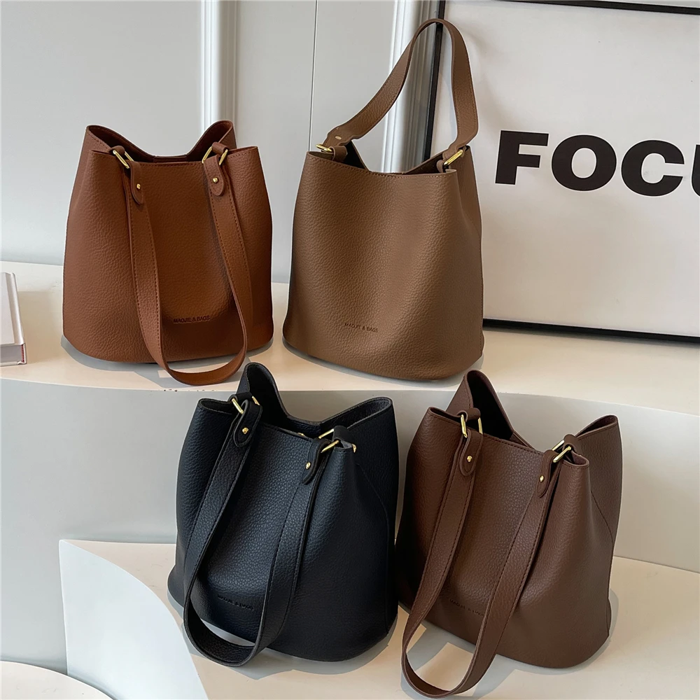 Burminsa 2 Pcs Set Bucket Underarm Shoulder Bags For Women 2024 Trend Vintage Designer Crossbody Bags