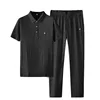 Foreign Trade 2024 Summer Thin Ice Silk Short Sleeved Set for Men's Casual Lapel T-shirt, Cropped Pants, Sports Two-piece Set 1