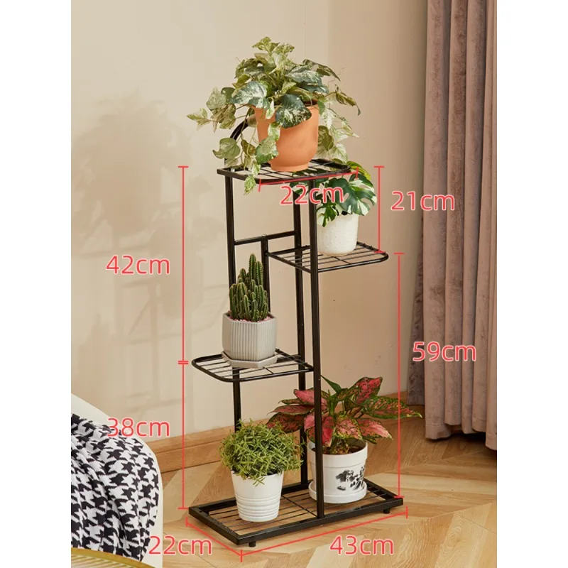 Living Room Floor Standing Storage Rack Balcony Flower Pot Succulent Iron Art Indoor Space Saving Strong Load-bearing Capacity