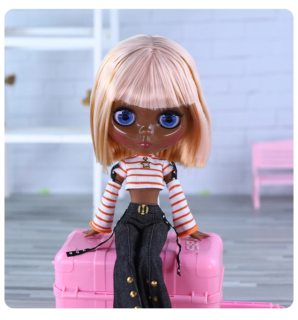 Nevaeh – Premium Custom Neo Blythe Doll with Multi-Color Hair, Black Skin & Shiny Cute Face 15