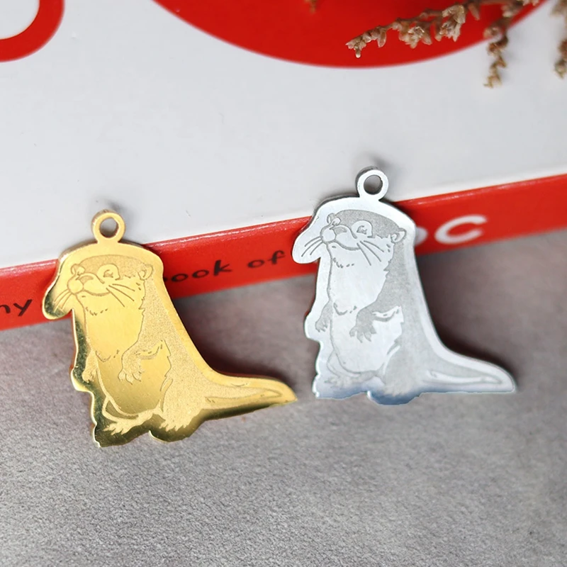 

2PCS Cute River Otter DIY Craft Trendy Necklace Keychain Bracelets Accessories Charms For Jewelry Making Stainless Steel Pendant