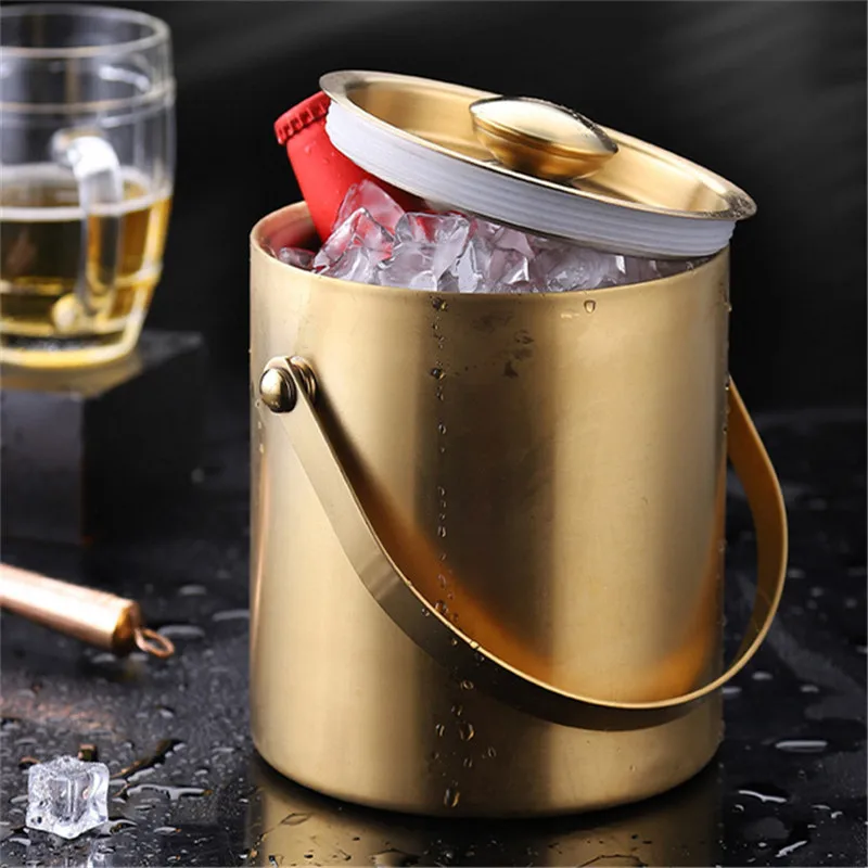 

Portable Ice Buckets 304 Stainless Steel 2L/3L Double Wall Insulated with Lid Hotel wine Champagne whiskey Beverage beer tools