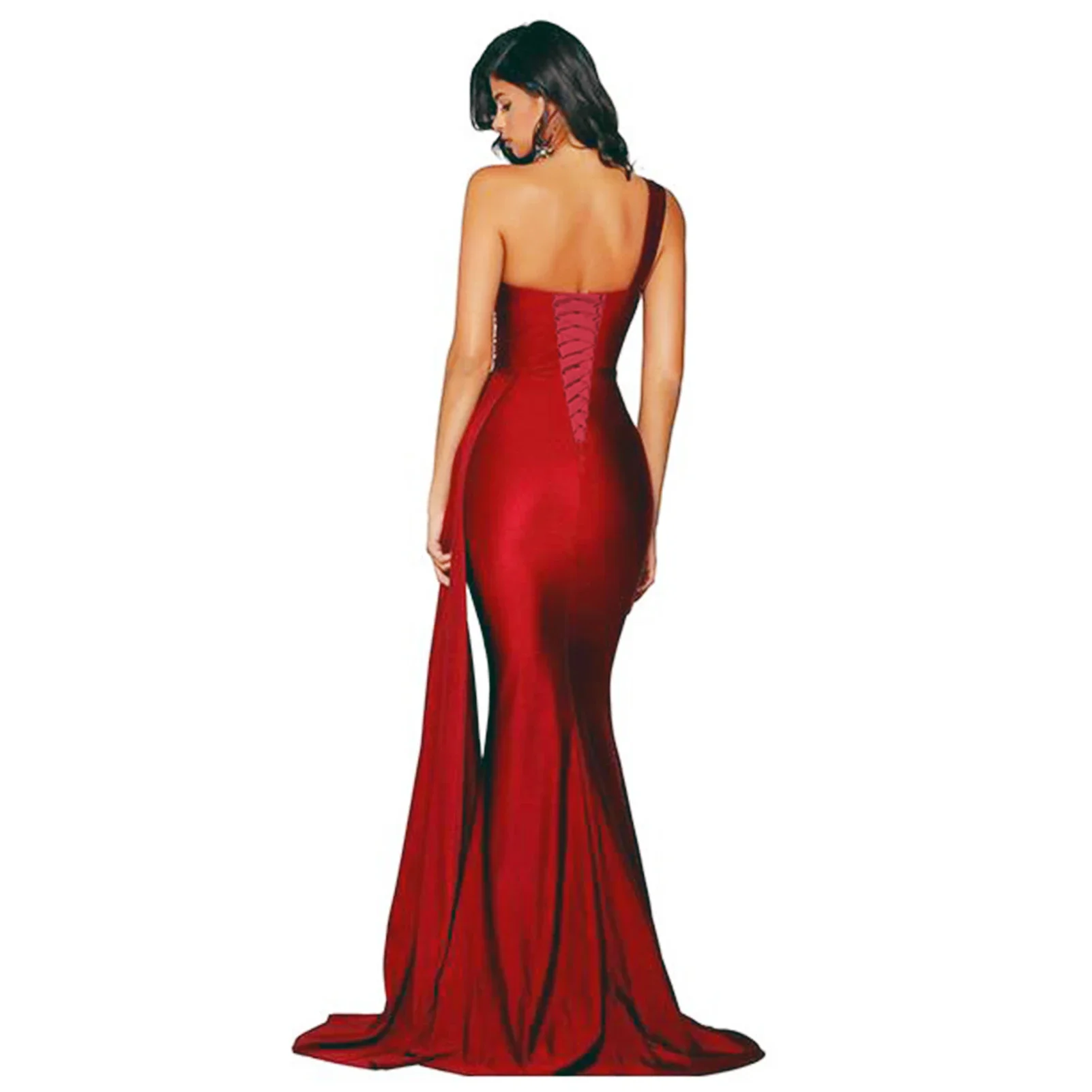 One Shoulder Prom Dresses for Women Long Mermaid Satin Bridesmaid Dresses Formal Evening Gowns with Train